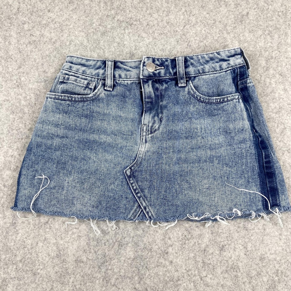 PacSun Denim Skirt Juniors 23 (24) Blue Asymmetrical Raw Hem Mini Casual Frayed